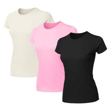Imagem de Kit 3 Blusas Feminina Camiseta Lisa Básica Algodão Baby Look-Feminino