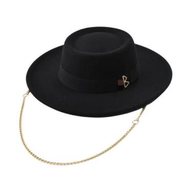 Imagem de Chapéu Fedora Feminino Elegante De Feltro Com Letra RB Metálica Para O