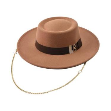 Imagem de Chapéu Fedora Feminino Elegante De Feltro Com Letra RB Metálica Para O