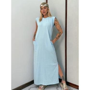 Imagem de Vestido Longo Muscle Tee em Algodão com Bolso Aveloz Azul Claro-Feminino