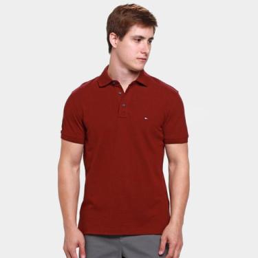 Imagem de Camisa Polo Slim Tommy Hilfiger Casual Masculina, Vinho, Branco, GG