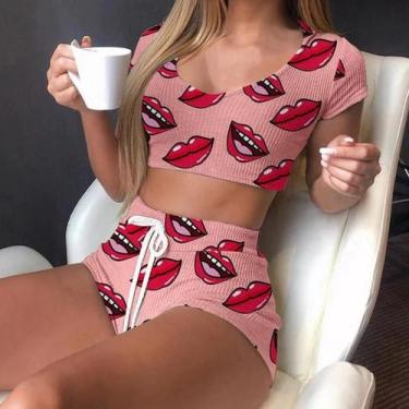 Imagem de Conjunto De Pijamas Casuais Sexy De Verão Para Mulheres Com Estampa De