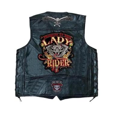 Imagem de Colete De Couro Masculino Sem Mangas Para Motociclistas Com Patches Bo