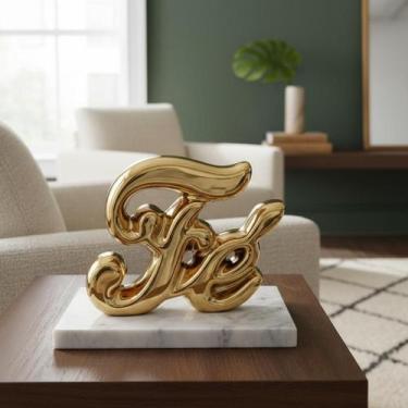 Imagem de Enfeite Decorativo De Cerâmica Palavra Paz Fé Decoração Elegante Rose 