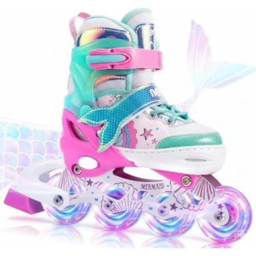 Imagem de Patins Roller Inline Sereia C/ Led Tamanho Ajustável + Bolsa - NoBrand