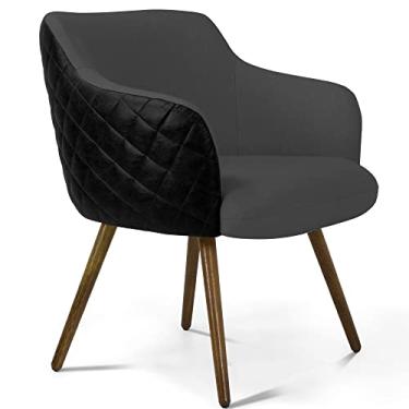 Imagem de Poltrona Decorativa Pés Palito Jade D02 Linho Cinza C-416 Tressê Corano Preto - Lyam Decor