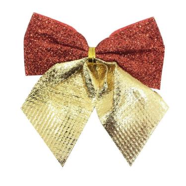 Imagem de Kit 24 Peças Enfeite Árvore Natal Laço Lacinho Vermelho Dourado Brilhante 8cm