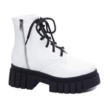 Imagem de Bota Coturno com Zíper e Amarrar Sola 3cm Salto 4,5cm Branco tamanho:39