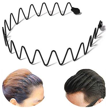 Imagem de bodbop XINGZHE Faixa de cabelo de metal masculina bandana feminina moda elástica elegante faixa de cabelo esportiva argola de cabeça com dentes ondulados antiderrapantes, preto