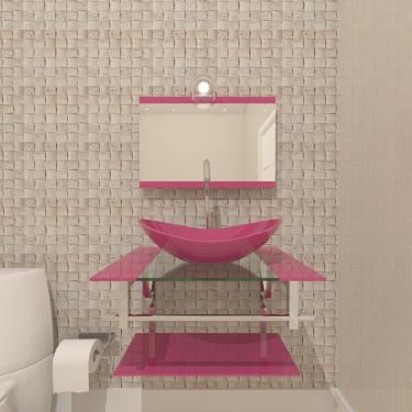 Imagem de Gabinete De Vidro Para Banheiro 60cm Inox Cuba Oval Com Sifao E Torneira Metal Cor: rosa