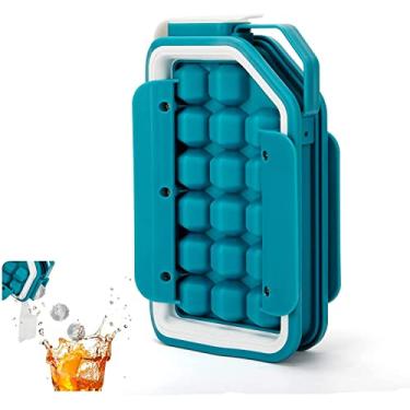 Imagem de Hunkie Bandeja de gelo portátil com capa, molde empilhável para fazer bolas de gelo de 17 cubos, bandeja de gelo de silicone fácil liberação para coquetéis uísque, café, cerveja, suco