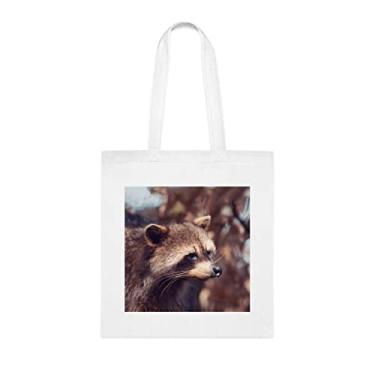 Imagem de Sacola Retrato do Guaxinim Norte-Americano, presente divertido, bolsa de ombro, bolsas reutilizáveis, ideia de presente de cesta de Natal de aniversário, Branco