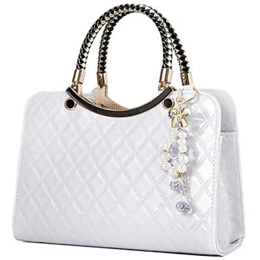 Imagem de TIBES Bolsas femininas de couro envernizado brilhante bolsas bolsas femininas moda alça superior bolsas de ombro a tiracolo, Branco, Medium