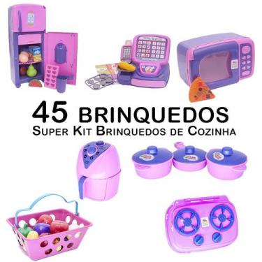 Imagem de Kit Infantil Geladeira Fogão Caixa Registradora 45Pç - Zuca Toys