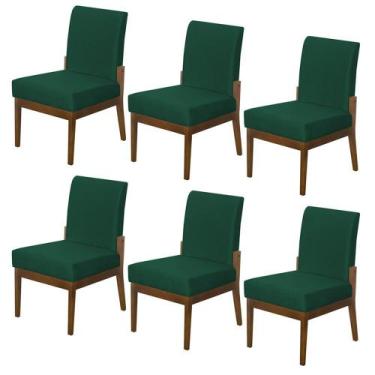 Imagem de Kit 6 Cadeiras De Jantar Helena Estofada Cozinha Suede Verde Bandeira