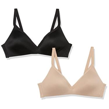 Imagem de Warner's Sutiã feminino Blissful Benefits sem fio levemente forrado pacote com 2 04011w, Amêndoa Tostada/Preta, 34C