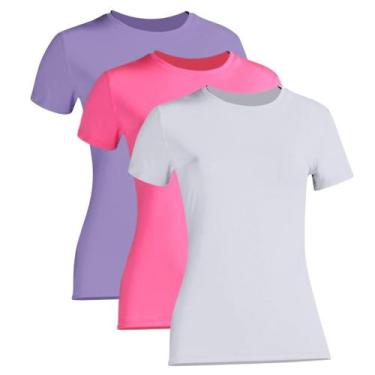 Imagem de Kit 3 Camiseta Proteção Solar Feminina Manga Curta Uv50+  1 Lilás 1 Ro