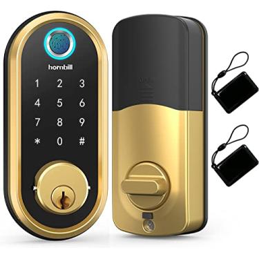 Imagem de Trava inteligente fechada, fechadura de porta com teclado Hornbill, fechadura de porta frontal com entrada sem chave eletrônica Bluetooth, controle de aplicativo gratuito, bloqueio