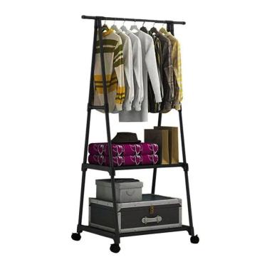 Imagem de Arara de Roupas Cabideiro Prateleira  Sapateira Closet Multifuncional Com Rodas Organização Casa