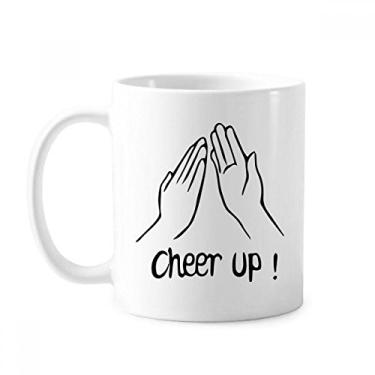 Imagem de Caneca de cerâmica com gesto personalizado, palmas, preta, xícara de porcelana de café