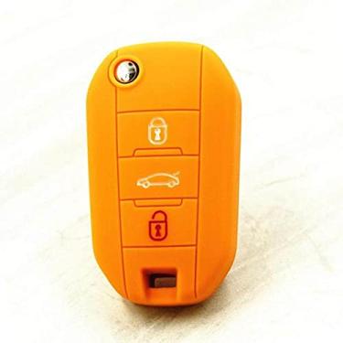 Imagem de YJADHU Capa de chave de carro flip capa protetora de chave de carro, apto para Peugeot 508 301 2008 3008 408 4008 308 Citroen C4 CACTUS C5 C3 C4L, laranja, 1 peça