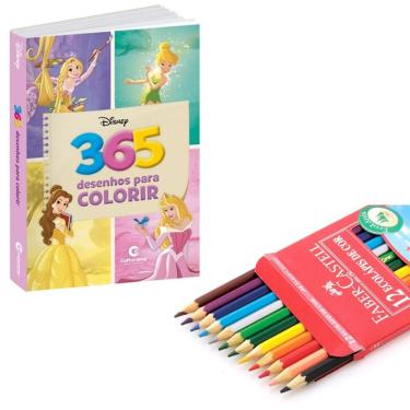 Imagem de Kit Livro de Colorir Lápis Faber 12 Cores Princesas Disney