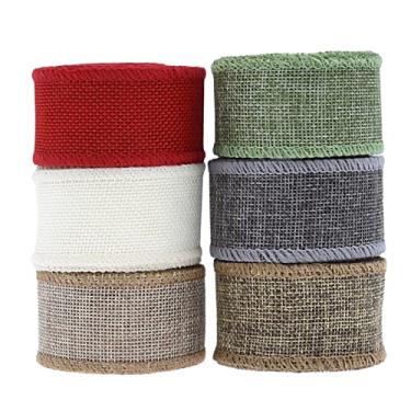 Imagem de Newmind 6 rolos de fita colorida de serapilheira de juta hessiana fita com fio para embrulho de presente para decoração de artesanato de Natal, artesanato com laços florais - 4 cm de largura