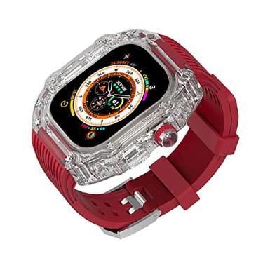Imagem de SULUET Estojo transparente com banda Rm mod kit para apple watch ultra 49mm, conjunto modificado de alça de bisel totalmente transparente para iwatch 8 7 6 5 4 se 45mm 44mm (Color : Red, Size : 44mm