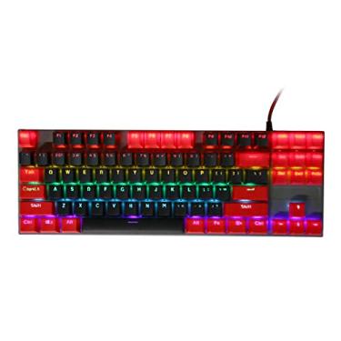 Imagem de Dpofirs Teclado mecânico para jogos RGB, teclado portátil 60% mecânico para jogos, 87 teclas, interruptor azul, RGB retroiluminado em cores contrastantes, teclado ergonômico com fio para laptop, desktop PC (preto e vermelho)