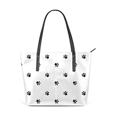 Imagem de Bolsas de ombro femininas sacola de couro de poliuretano, bolsa de compras grande, de trabalho, cães, patas, sem costura, bolsa casual