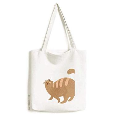 Imagem de Bolsa de lona marrom com estampa de gato gordo, bolsa de compras casual