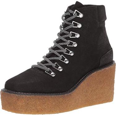 Imagem de Cecelia New York HELGA Black Leather Hiker Lace up Wedge Platform Ankle Booties (7.5, BLACK)