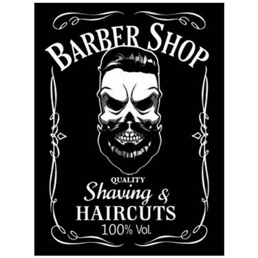 Imagem de Quadro Vidro Barbearia Caveira Preto