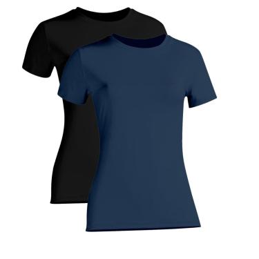 Imagem de Kit 2 Camiseta Proteção Solar Feminina Manga Curta Uv50+ 1 Marinho 1 Preta-Feminino