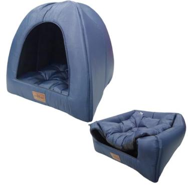 Imagem de Cama Caminha Pet Toca Iglu 2 em 1 com Almofada para Cachorro ou Gato até 12kg (Azul)