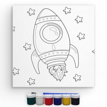Imagem de Kit Tela Para Pintura Com Tinta E Pincel Arte Canvas 40x40cm (Foguete)