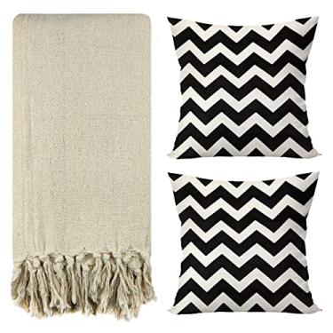 Imagem de Kit 1 Manta Para Sofá 2,40 X 1,80 + 2 Capas de Almofada Cor:Bege-Preto