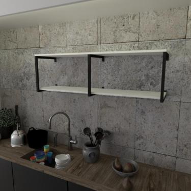 Imagem de Prateleira Industrial Suspensa Estante Parede Nicho Branco Cozinha Escritorio Sala Quarto Infantil