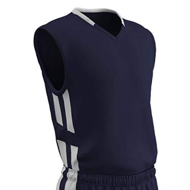 Imagem de CHAMPRO Camiseta de basquete de poliéster Muscle Dri Gear, juvenil, grande, azul marinho, branca