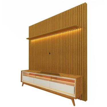 Imagem de Rack Requinte 212cm com Painel Nobre 230cm para TV até 85 Polegadas Gelius Cor Naturale Off White