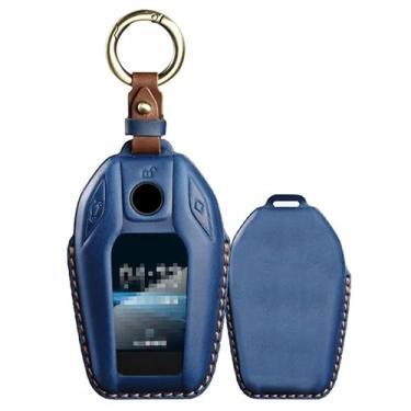 Imagem de HIBEYO Capa de chave de couro para BMW 5 6 7 Series G01 G11 G12 G30 G31 X3 X4 X5 730li 740li 750li Display LCD Smart Key Accessories com chaveiros capa protetora de chave de carro - azul