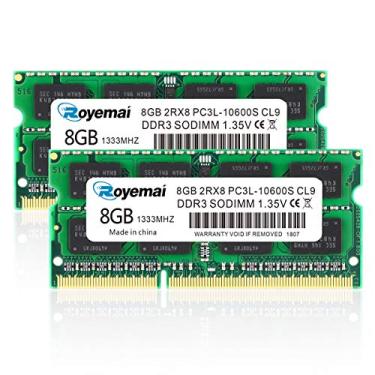 Imagem de Kit de 16 GB (2 x 8 GB) DDR3L/DDR3 10600S 1333 MHz RAM, Royemai PC3L/PC3 10600 SODIMM 1,35 V/1,5 V CL9 2Rx8 Módulo de memória para laptop