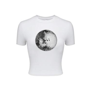 Imagem de SOLY HUX Camisetas femininas de manga curta com gola redonda, caimento justo, casual, verão, Branco e prata, M