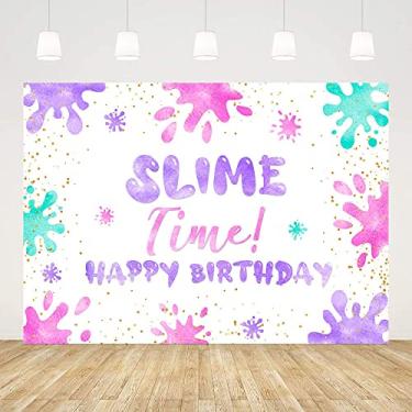 Imagem de ABLIN 2,1 x 1,5 m Slime Time Pano de fundo de aniversário para festa colorido grafite brilhoso faixa infantil festa colorida para bebês meninas, meninos, lembrancinhas de festa de slime, adereços de