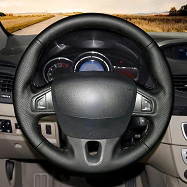Imagem de OZEQO Capa de volante de carro de couro preto, apto para Renault Fluence Fluence ZE 2009-2016 Megane 2009-2014 Scenic 2010-2015