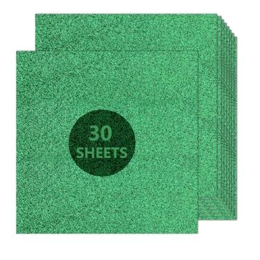Imagem de Cartolina verde glitter 30 x 30 cm, papel para Cricut, cartolina grossa para fazer cartões, álbuns, artesanato (250 g/m2, 30 folhas) (verde)..