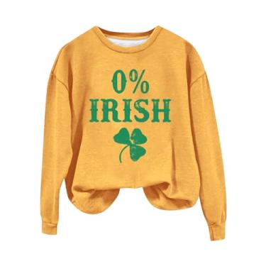 Imagem de Camiseta feminina do Dia de São Patrício manga comprida verde Shamrock Lucky Camisetas Irish Festival Holiday Tops, Amarelo, XXG