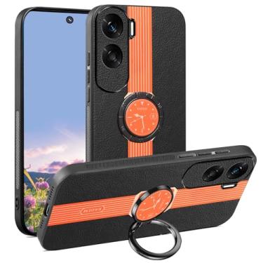 Imagem de Kainevy Capa para Honor 90 Lite de couro durável de silicone para homens e mulheres capa preta à prova de choque Honor 90 Lite capa de telefone com anel magnético giratório 360 suporte luxuoso