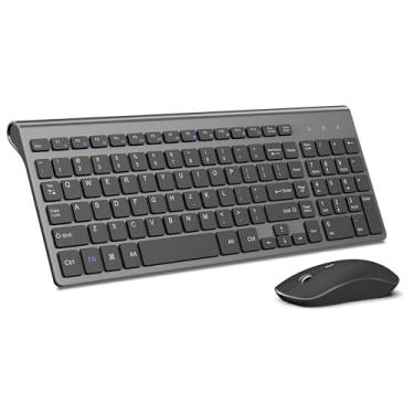 Imagem de Combo de teclado e mouse sem fio, teclado e mouse sem fio compacto e ultrafino de 2,4 G para Windows, computador, desktop, PC, laptop (cinza)