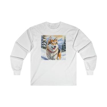 Imagem de Chinook 'Sled Dog' Camiseta clássica de algodão de manga comprida, Branco, G